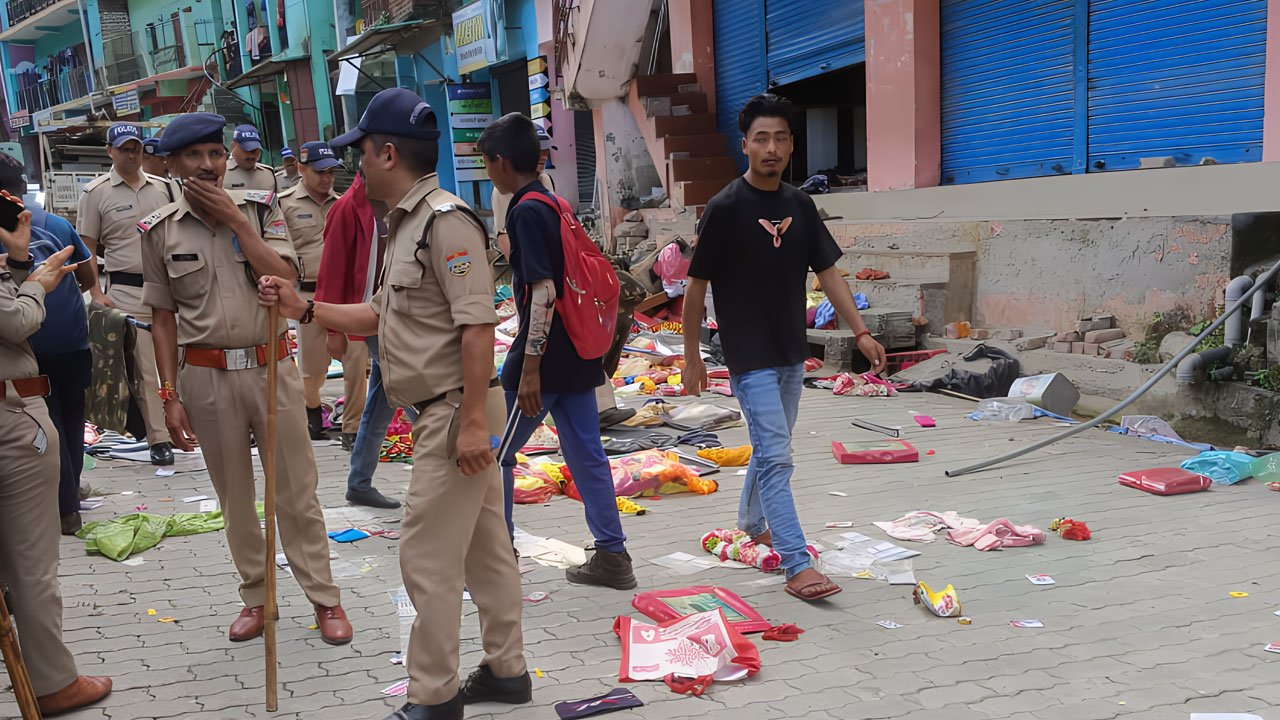 A Muslim shop was vandalised amid provocative slogans