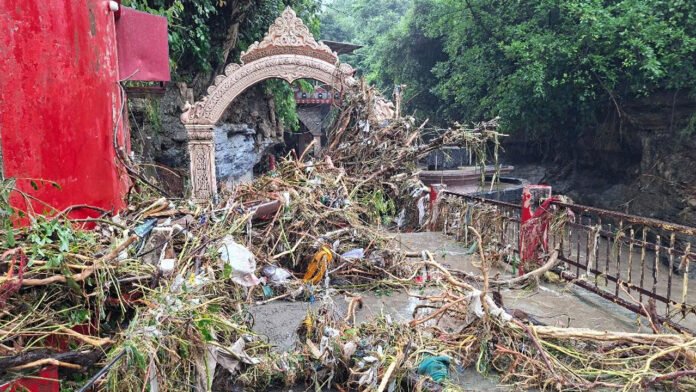 Tapkeshwar-temple Debris entered Tapkeshwar temple