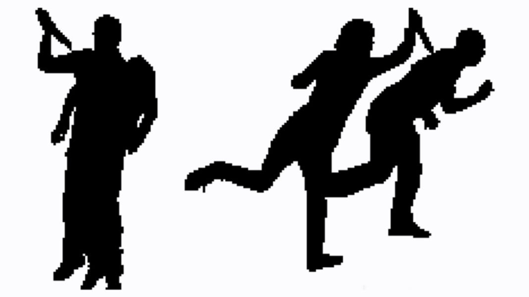 Young man and woman stab each other with a knife