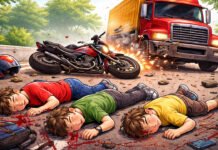 ट्रक ने बाइक सवारों को कुचला, तीन लड़कों की मौके पर मौत Truck crushes bike riders