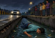 सड़क किनारे नाले में गिरने से युवक की मौत Youth dies after falling into roadside drain