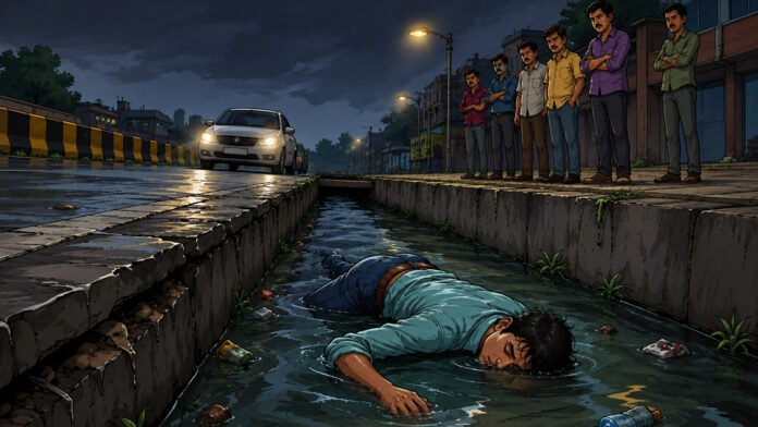Dead-body Youth dies after falling into roadside drain