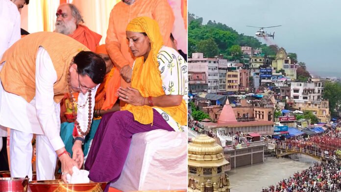 Dhami-with-kanwariya CM Dhami sought blessings by washing feet of Kanwariyas